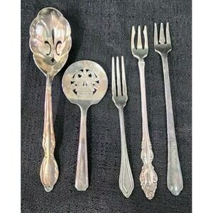 Rogers A1 Oneida Community Plate Forks Spoons Silverplate 1880 5pc‎ Set Flatware